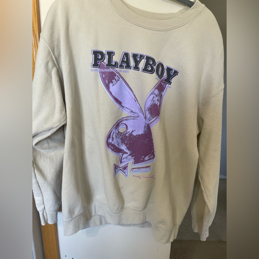 PLAYBOY Tan and Purple Sweatshirt with Iconic Bunny Logo
